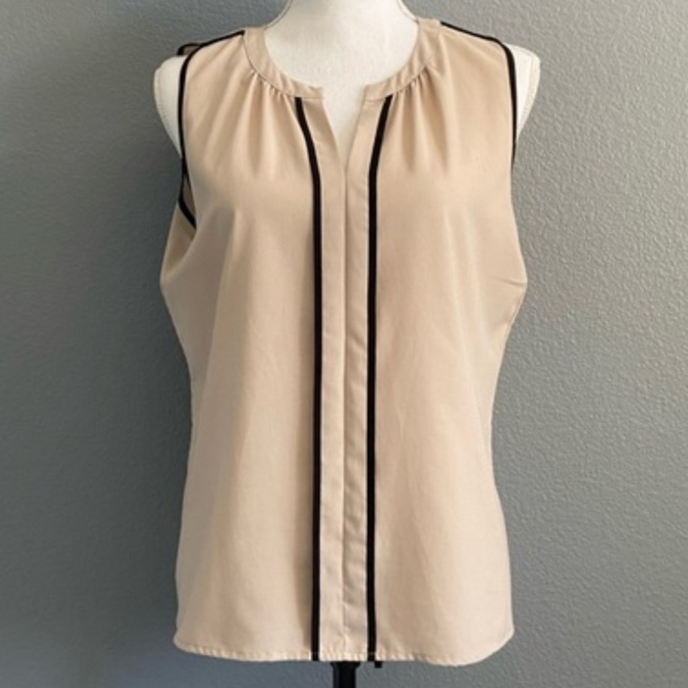 Calvin Klein Beige and Black Sleeveless Blouse